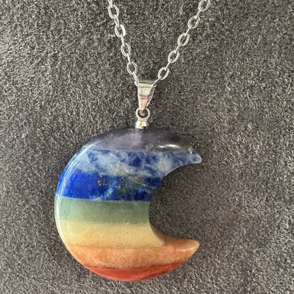 Chakra Moon Pendant Necklace on Silver Copper Chain - Picture 13 of 13